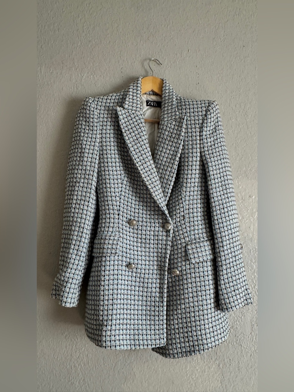 Zara Double-Breasted Tweed Blazer - Picture 2 of 4